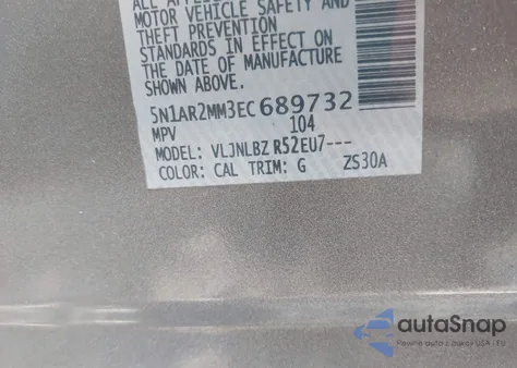 2014 Nissan Pathfinder S z USA, uszkodzony, nr VIN 5N1AR2MM3EC689732